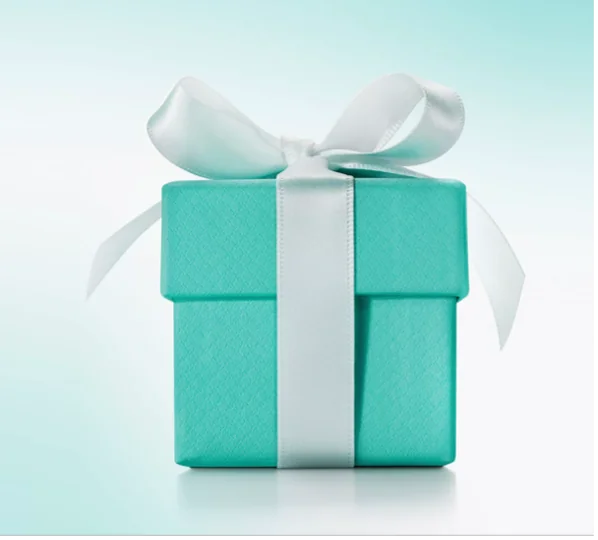 A Tiffany & Co. gift box tied with a white ribbon